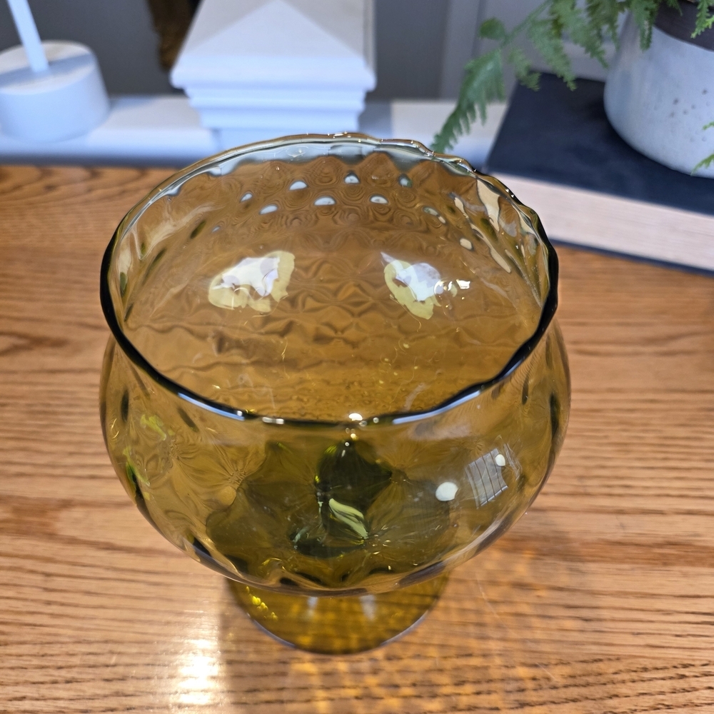 Vintage Indiana Glass Olive Green Thumbprint Pedestal Bowl MCM Candy Dish 6" - Picture 5 of 9